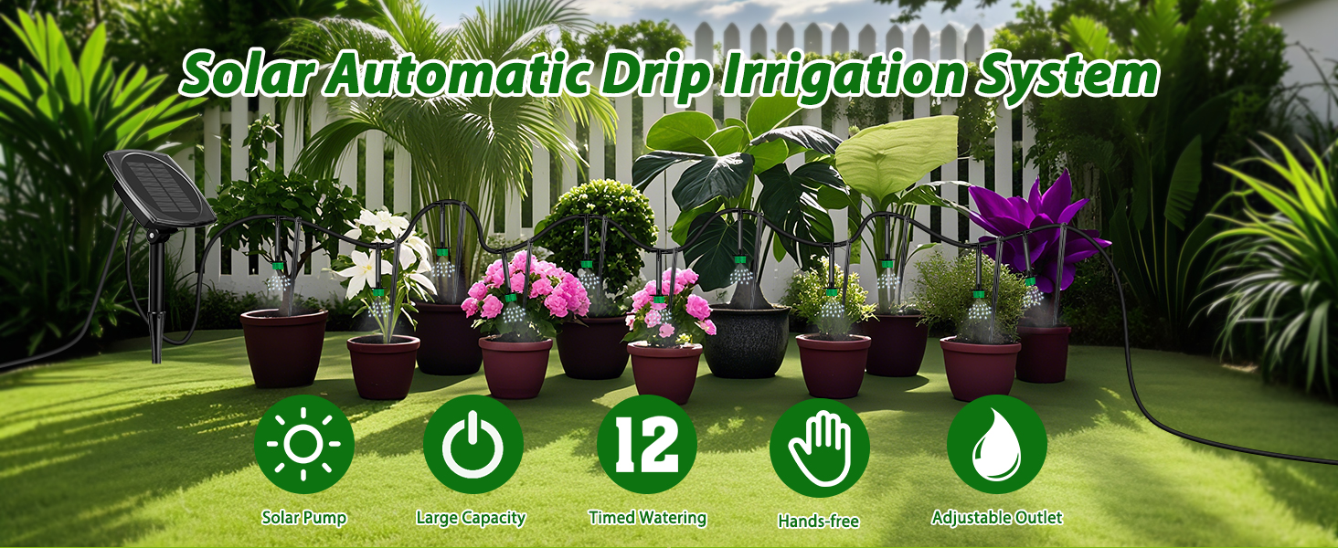 Solar automatic drip irrigation system for garden