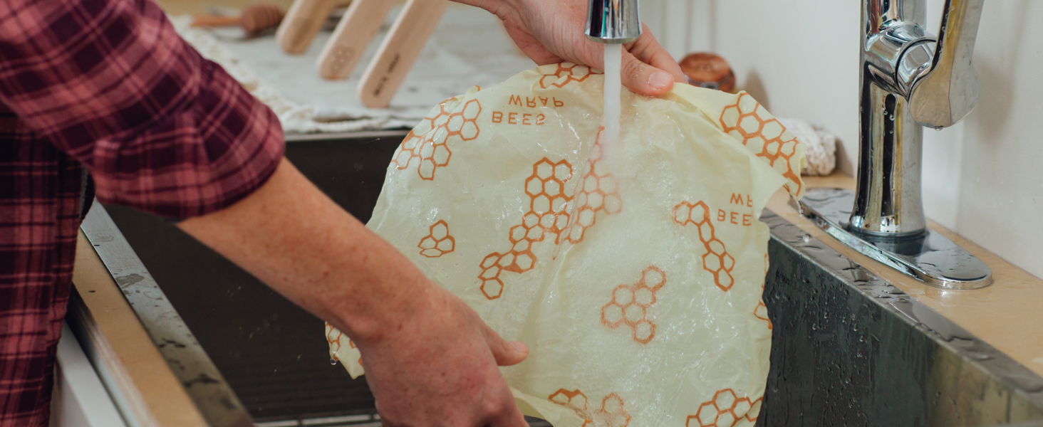 Rinse Bee's Wrap with cool water and mild dish soap, then air dry.
