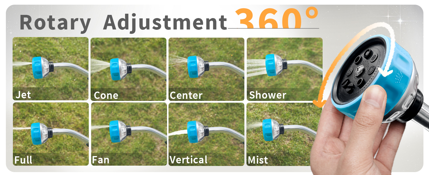 Watering Wand Heavy Duty, Metal Garden Hose Wand with 8 Spray Patterns, 18-Inch Hose Nozzle Sprayer 