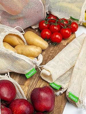Reusable cotton produce bags for veggies fruits potatoes onions nuts cashew